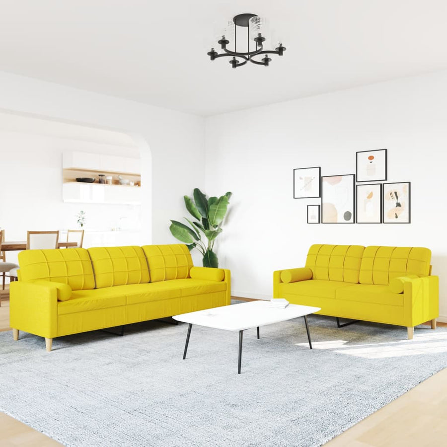 2-delige Loungeset met sierkussens stof lichtgeel