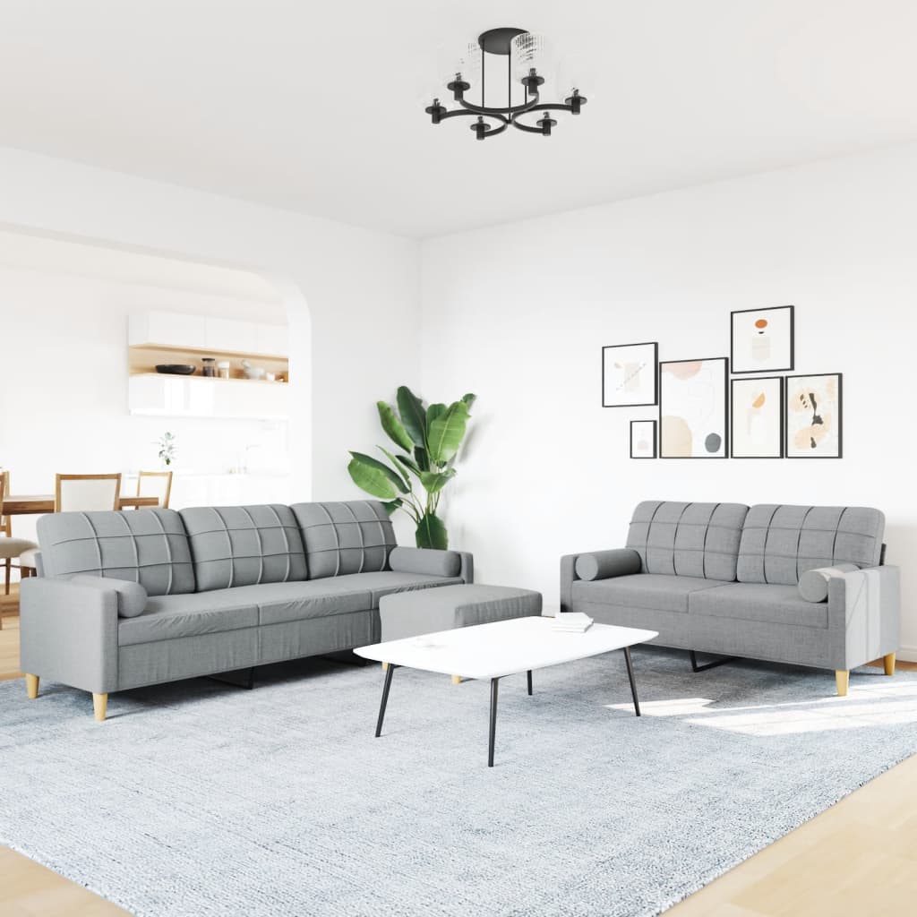 3-delige Loungeset met voetenbank en kussens stof lichtgrijs