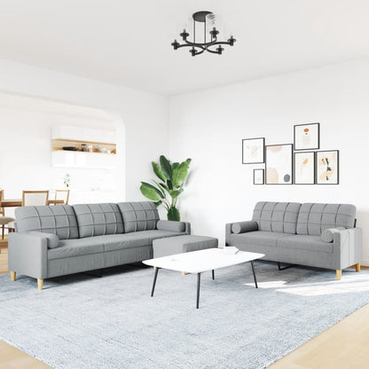 3-delige Loungeset met voetenbank en kussens stof lichtgrijs