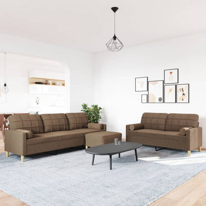 3-delige Loungeset met voetenbank en kussens stof bruin