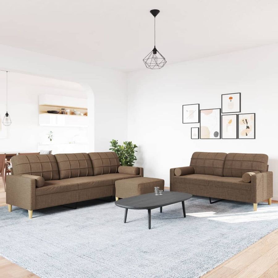3-delige Loungeset met voetenbank en kussens stof bruin