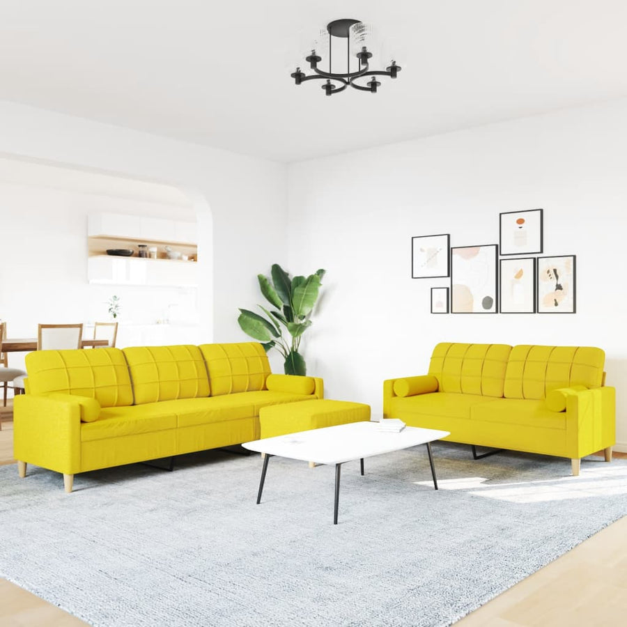 3-delige Loungeset met voetenbank en kussens stof lichtgeel