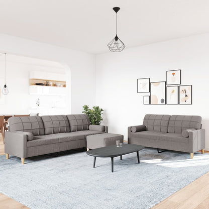 3-delige Loungeset met voetenbank en kussens stof taupe