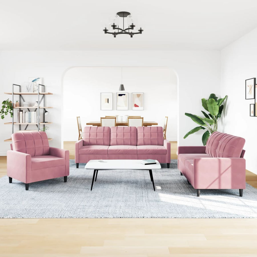 3-delige Loungeset met kussens fluweel roze
