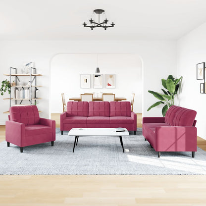 3-delige Loungeset met kussens fluweel wijnrood