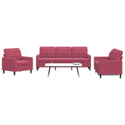 Loungeset 3-delig fluweel wijnrood