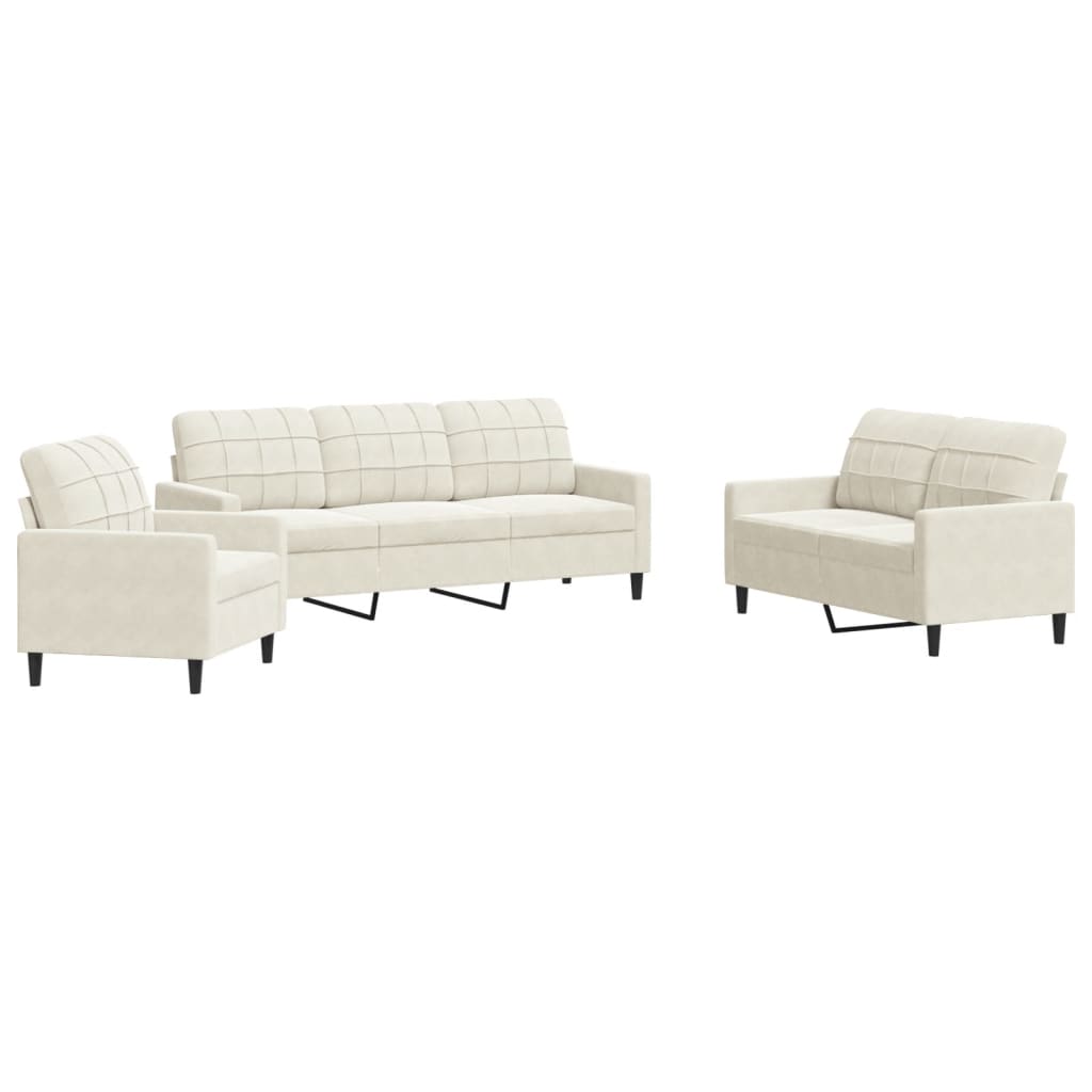 3-delige Loungeset met kussens fluweel crèmekleurig