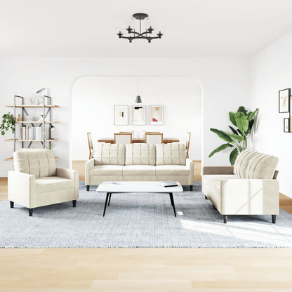 3-delige Loungeset met kussens fluweel crèmekleurig