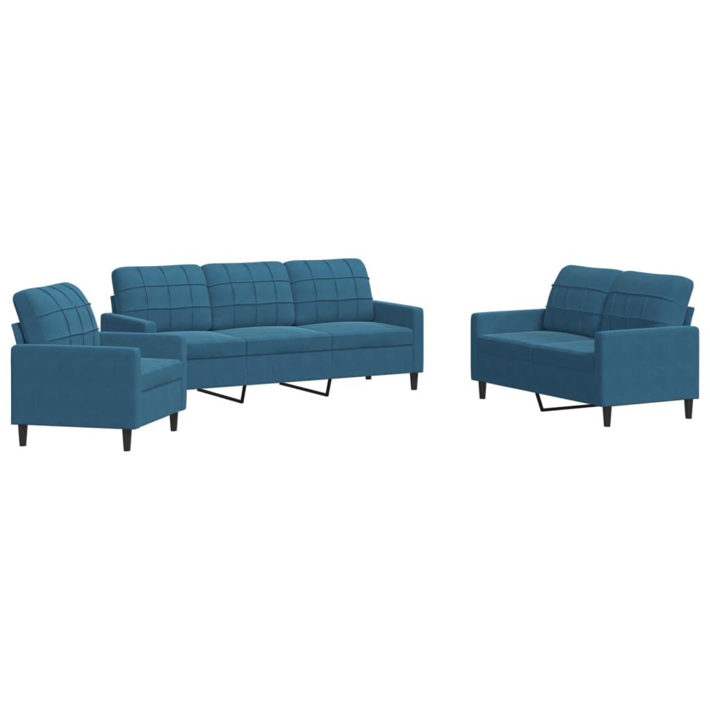 3-delige Loungeset met kussens fluweel blauw