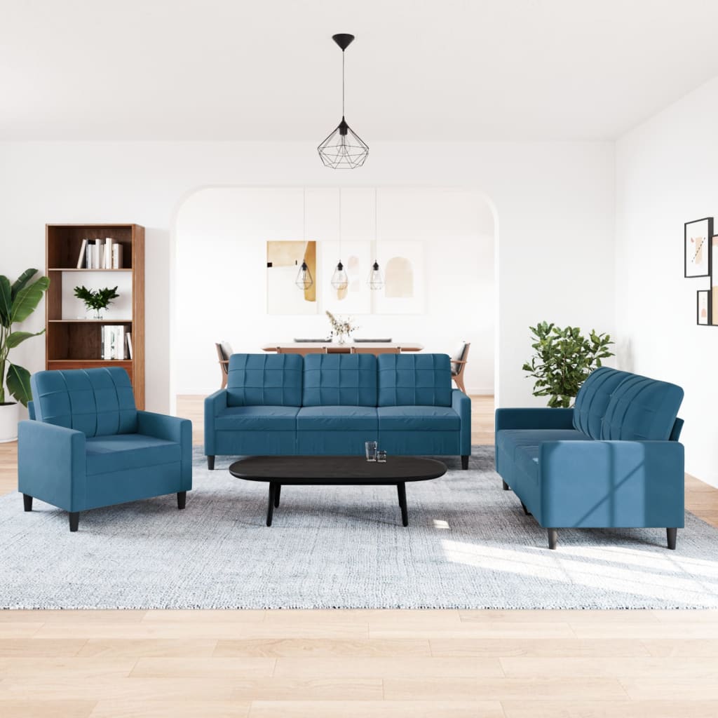 3-delige Loungeset met kussens fluweel blauw