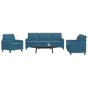 Loungeset 3-delig fluweel blauw