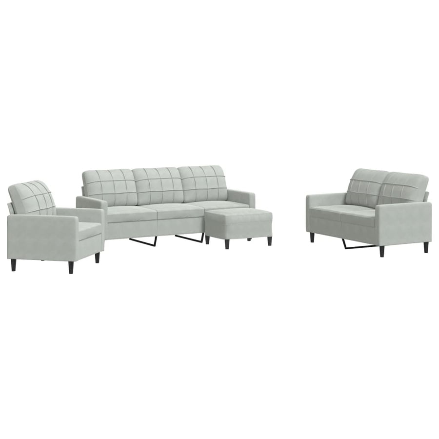 4-delige Loungeset met kussens fluweel lichtgrijs
