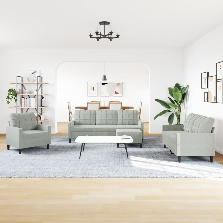 4-delige Loungeset met kussens fluweel lichtgrijs