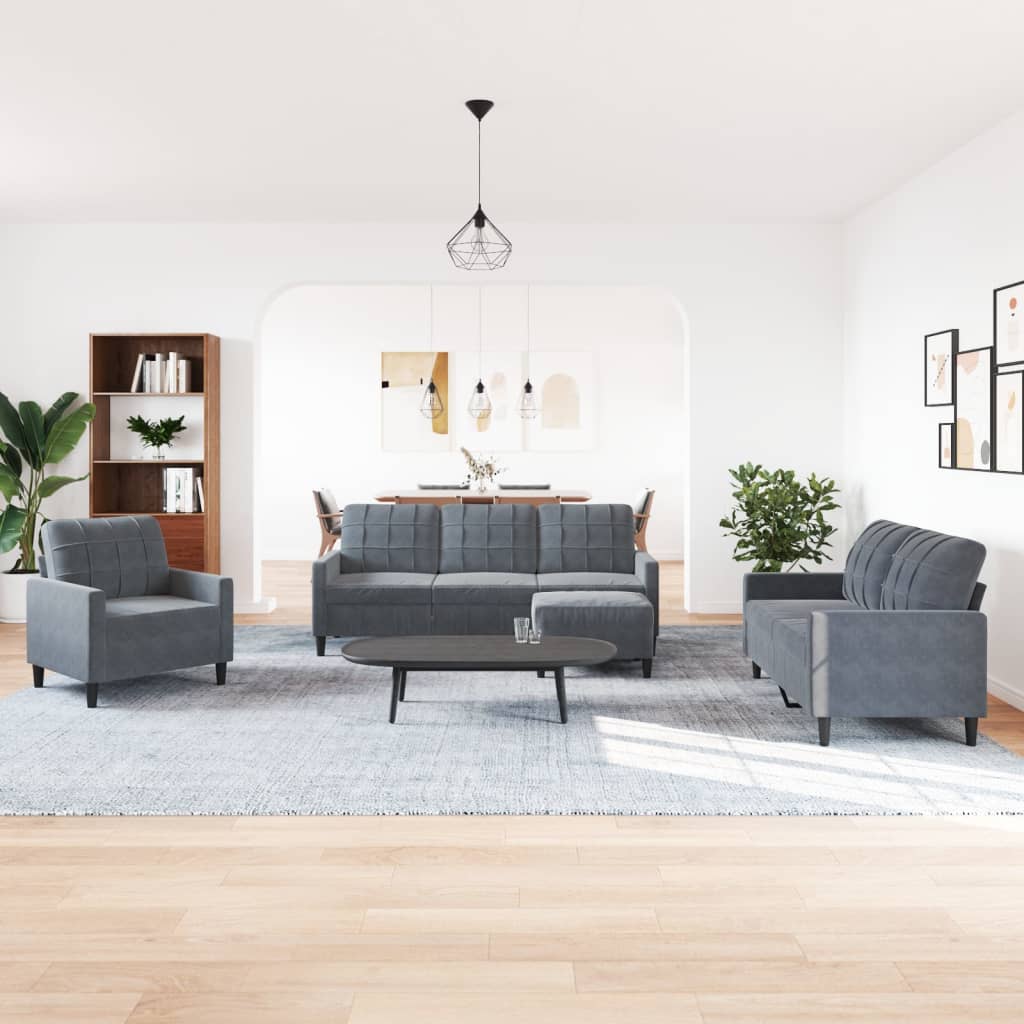 4-delige Loungeset met kussens fluweel donkergrijs