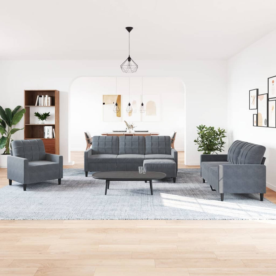 4-delige Loungeset met kussens fluweel donkergrijs
