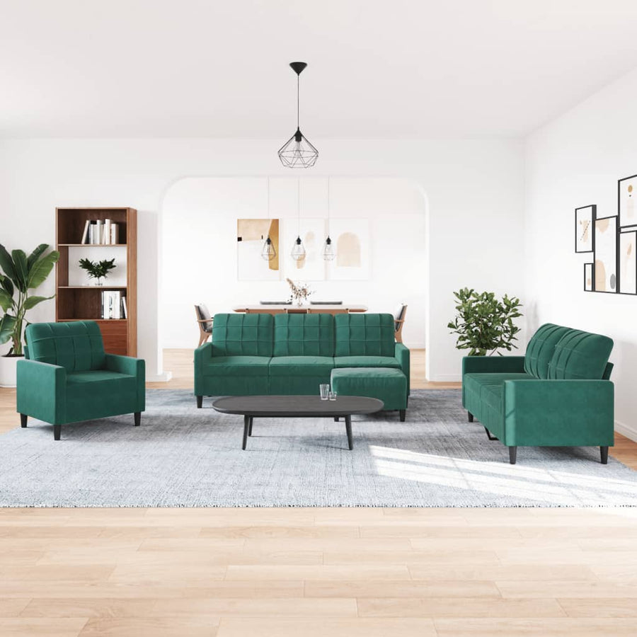 4-delige Loungeset met kussens fluweel donkergroen