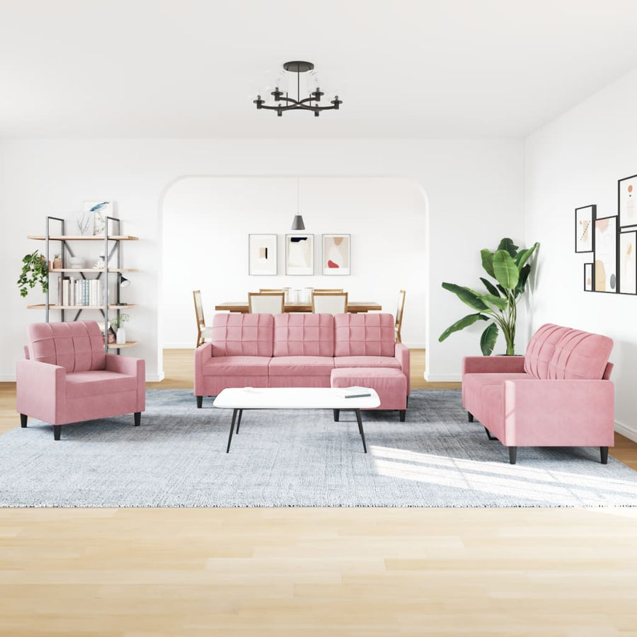 4-delige Loungeset met kussens fluweel roze