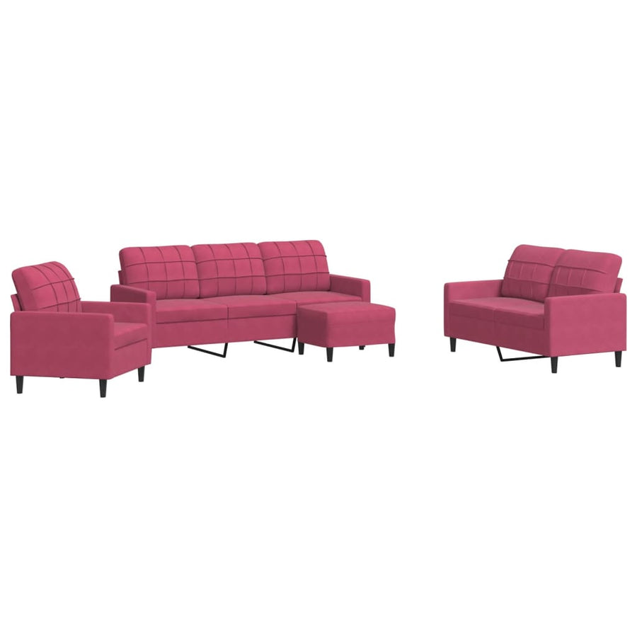 4-delige Loungeset met kussens fluweel wijnrood