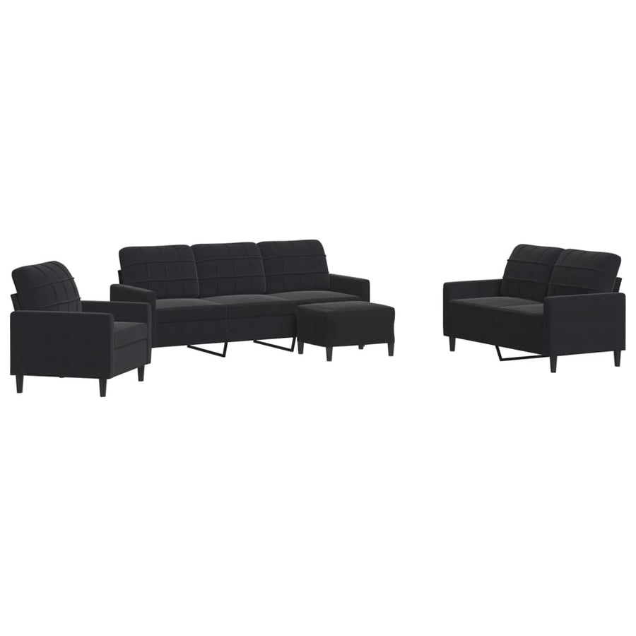4-delige Loungeset met kussens fluweel zwart