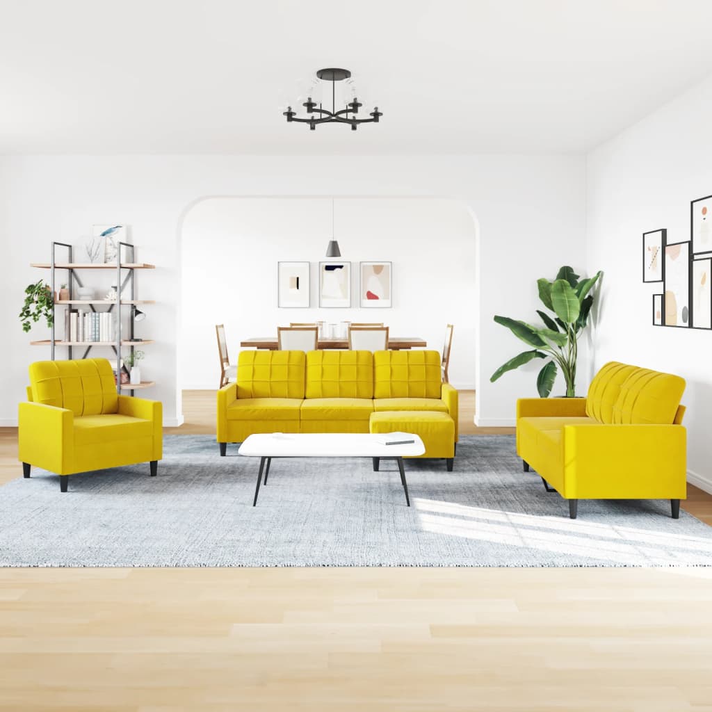 4-delige Loungeset met kussens fluweel geel