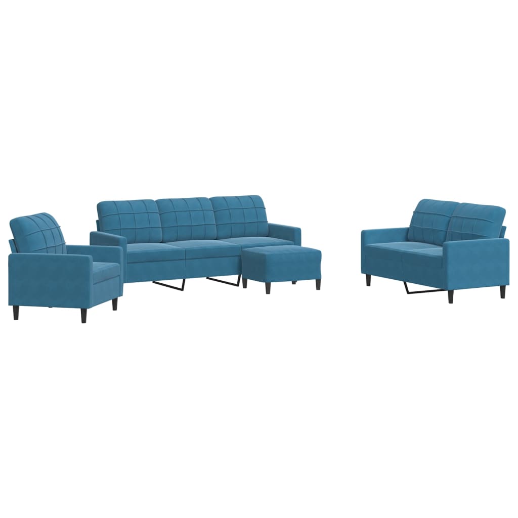 4-delige Loungeset met kussens fluweel blauw
