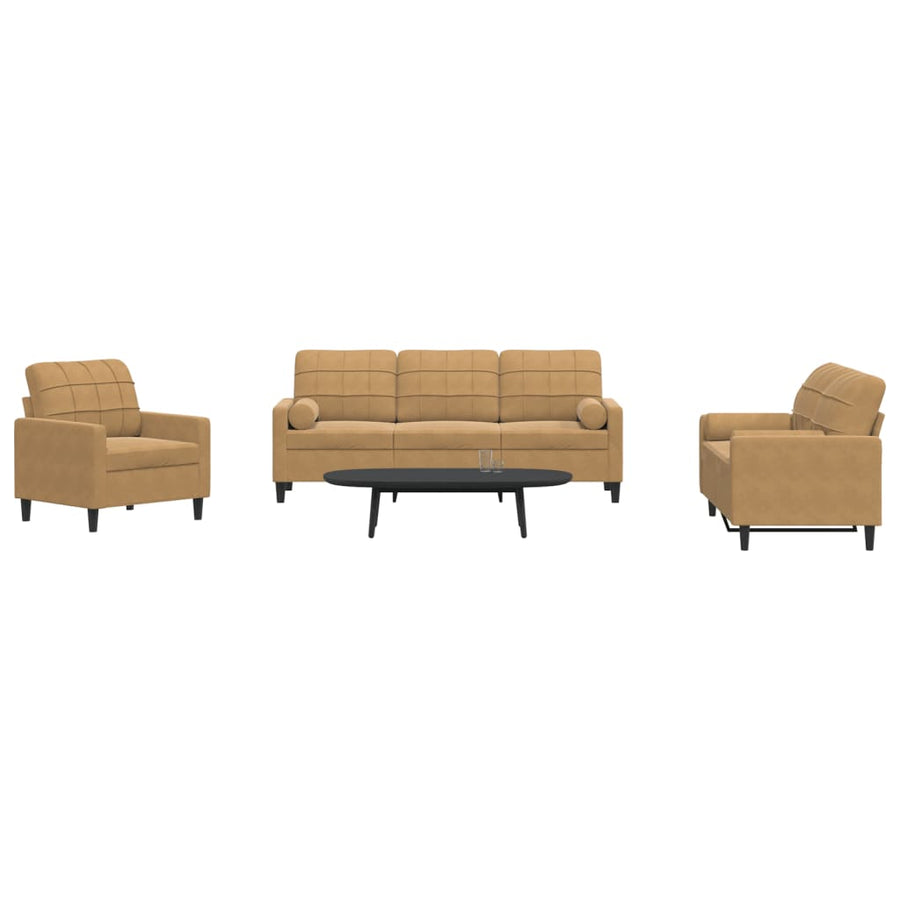 3-Delige Loungeset En Bolsters Fluweel 1