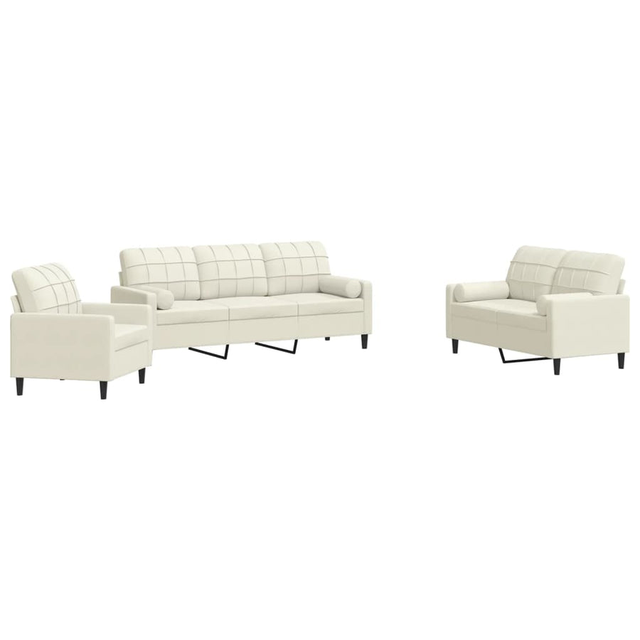 3-delige Loungeset met kussens en bolsters fluweel crèmekleurig
