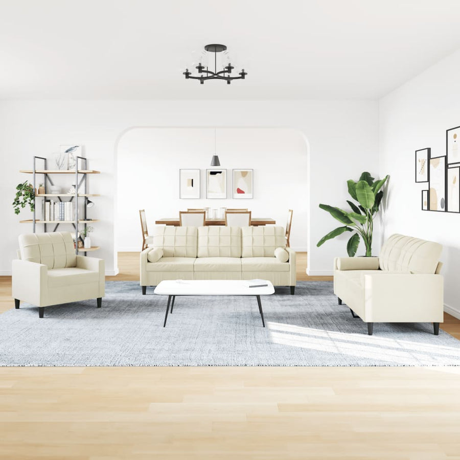 3-delige Loungeset met kussens en bolsters fluweel crèmekleurig