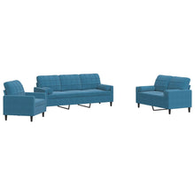 3-delige Loungeset met kussens en bolsters fluweel blauw