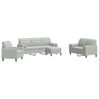 4-delige Loungeset met kussens en bolsters fluweel lichtgrijs
