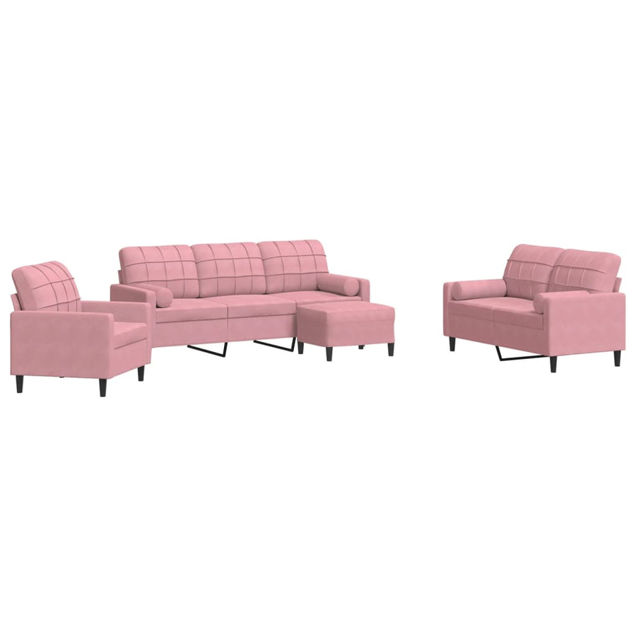 4-delige Loungeset met kussens en bolsters fluweel roze