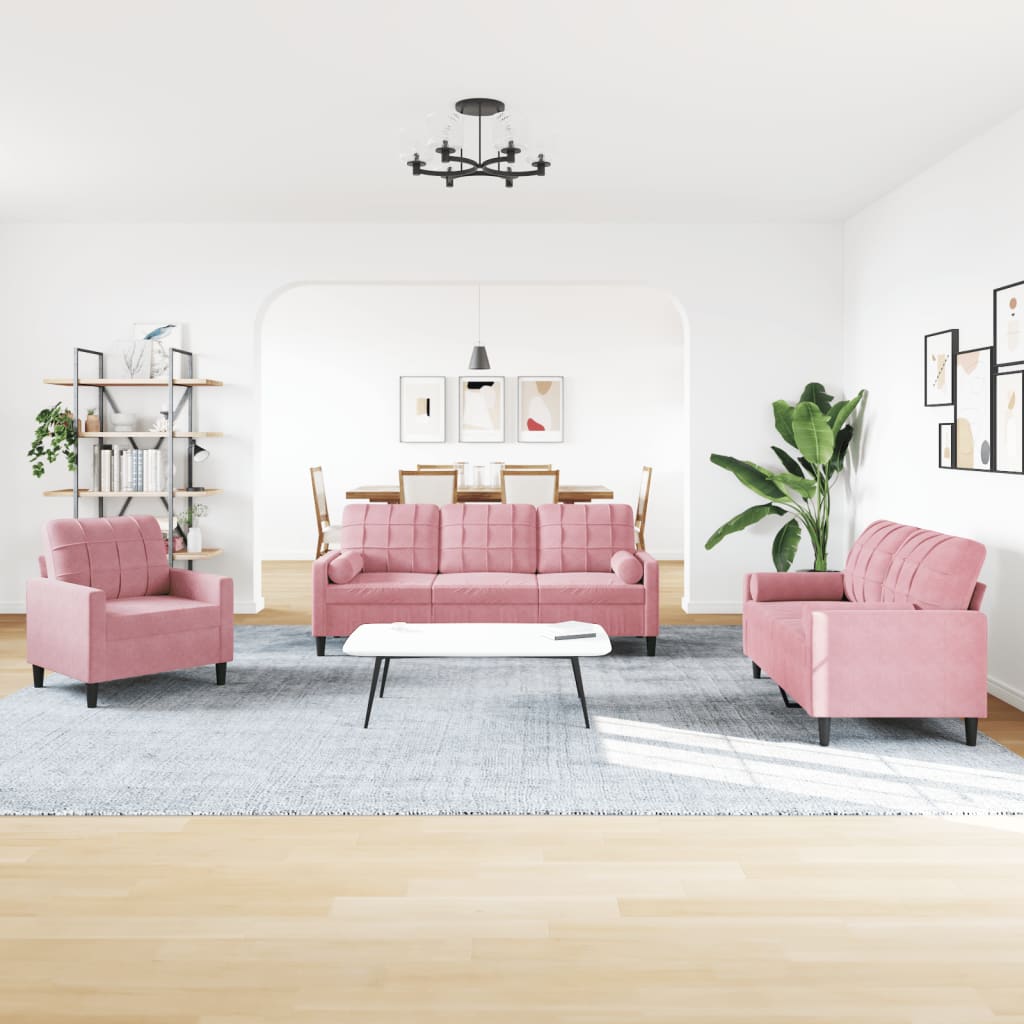 4-delige Loungeset met kussens en bolsters fluweel roze