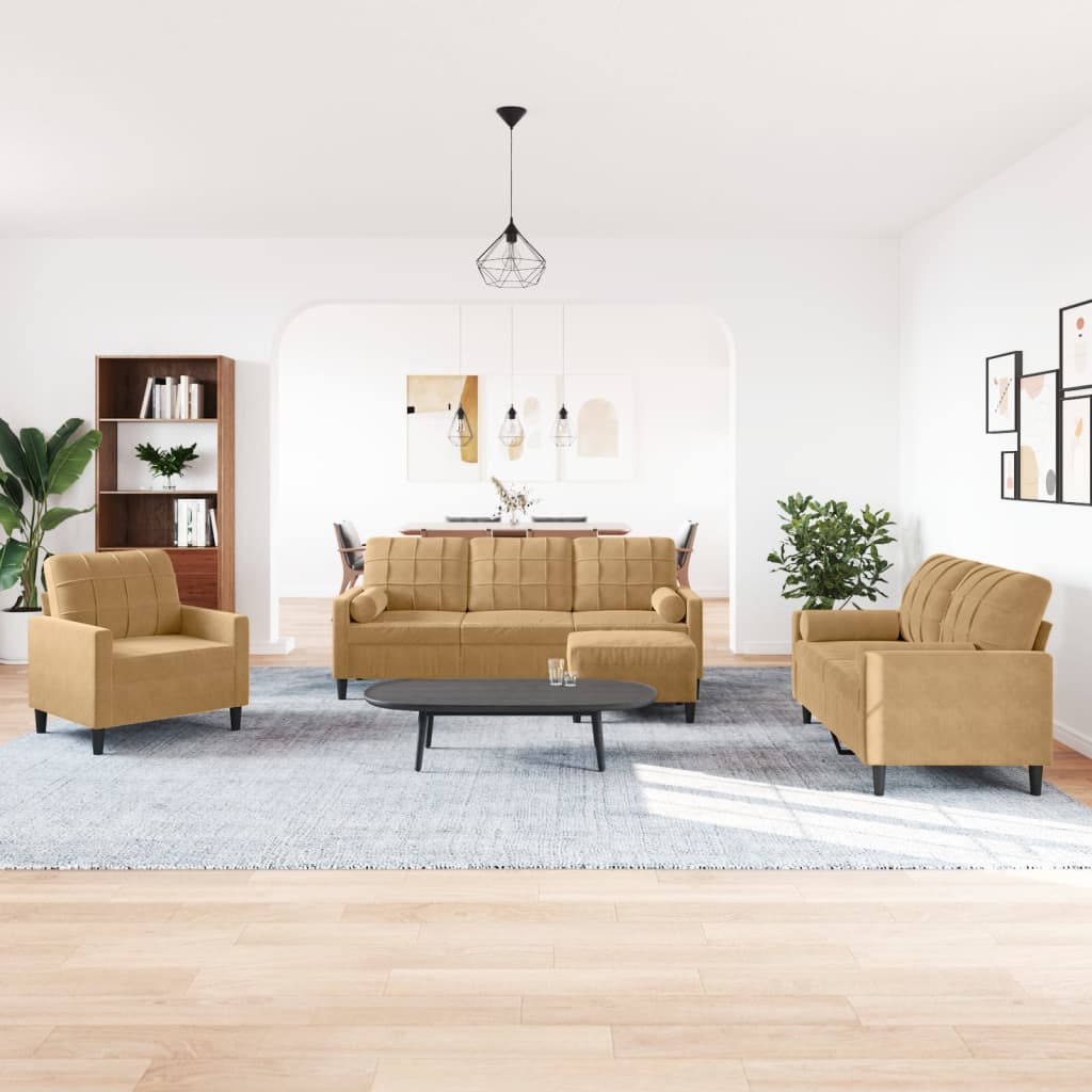 4-Delige Loungeset Met Kussens En Bolsters Fluweel 1