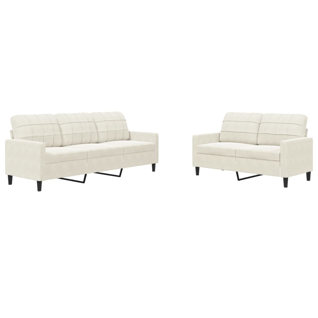 2-delige Loungeset met kussens fluweel crèmekleurig