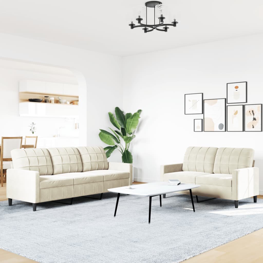 2-delige Loungeset met kussens fluweel crèmekleurig