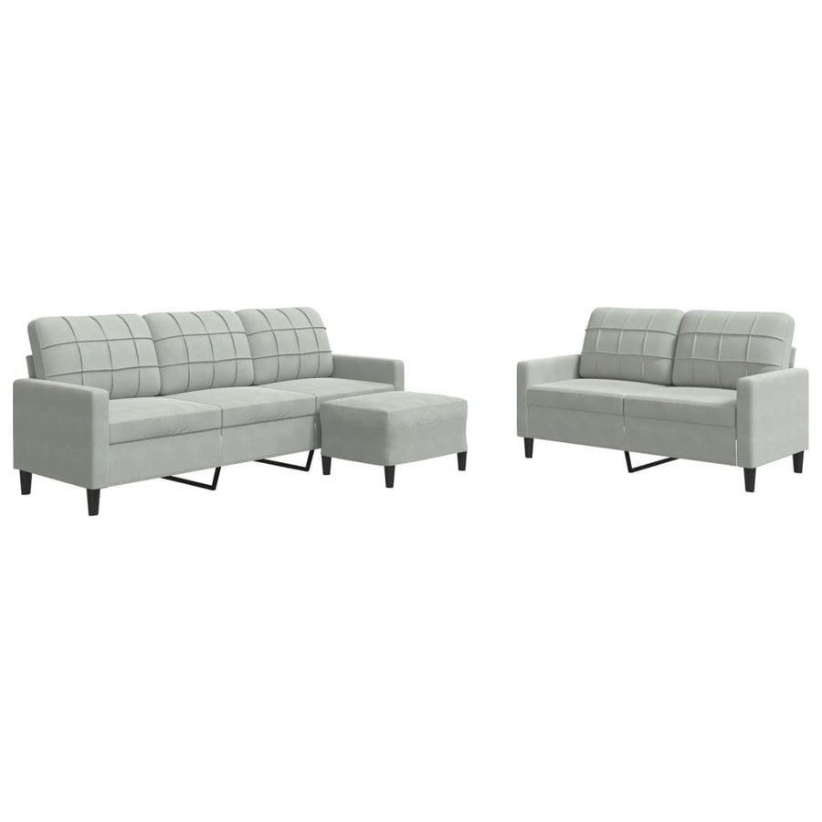 3-delige Loungeset met kussens fluweel lichtgrijs