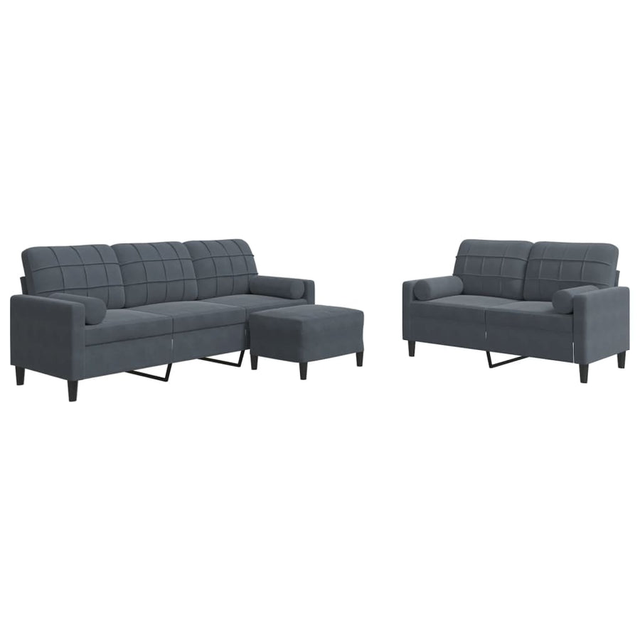 3-delige Loungeset met kussens fluweel donkergrijs
