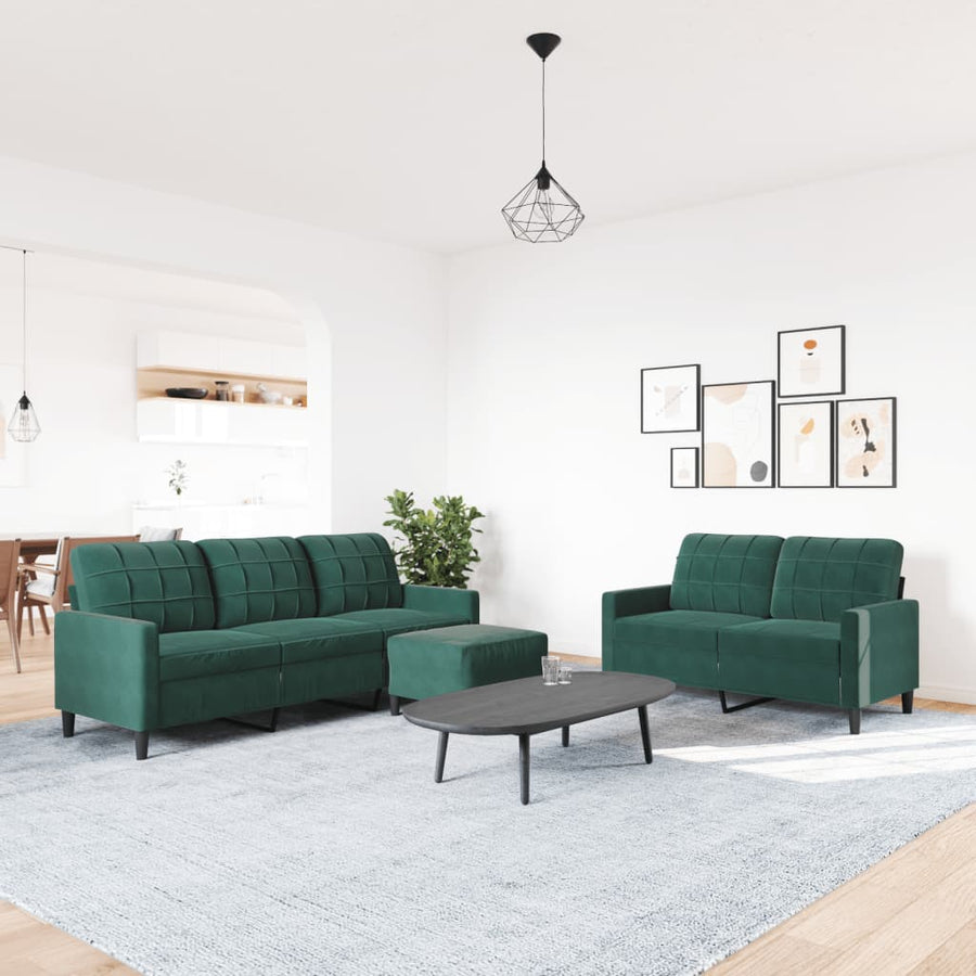 3-delige Loungeset met kussens fluweel donkergroen