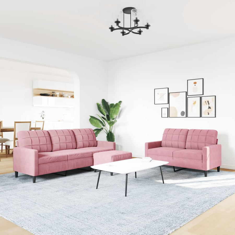 3-delige Loungeset met kussens fluweel roze