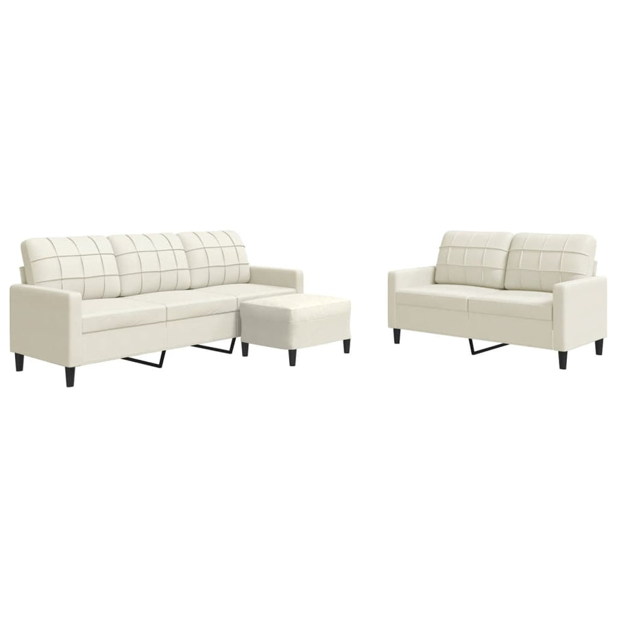 3-delige Loungeset met kussens fluweel crèmekleurig