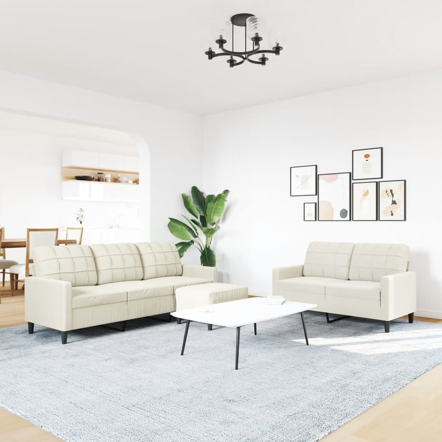 3-delige Loungeset met kussens fluweel crèmekleurig