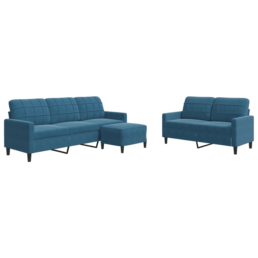 3-delige Loungeset met kussens fluweel blauw
