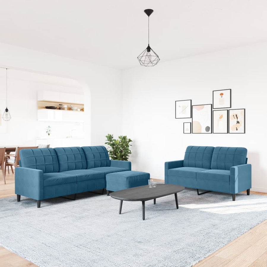 3-delige Loungeset met kussens fluweel blauw