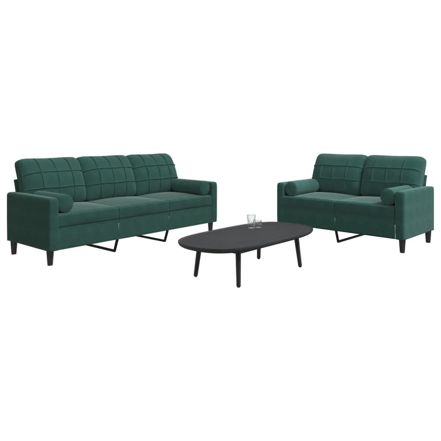 2-delige Loungeset met kussens en bolsters fluweel donkergroen