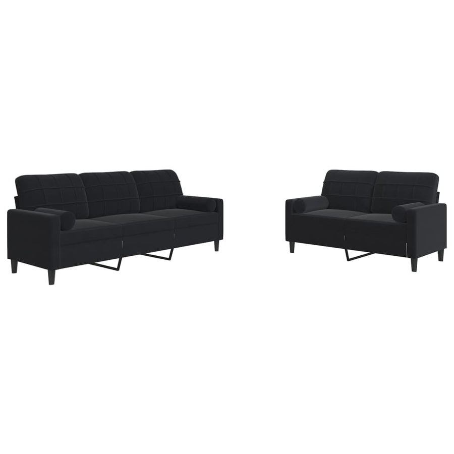 2-delige Loungeset met kussens en bolsters fluweel zwart