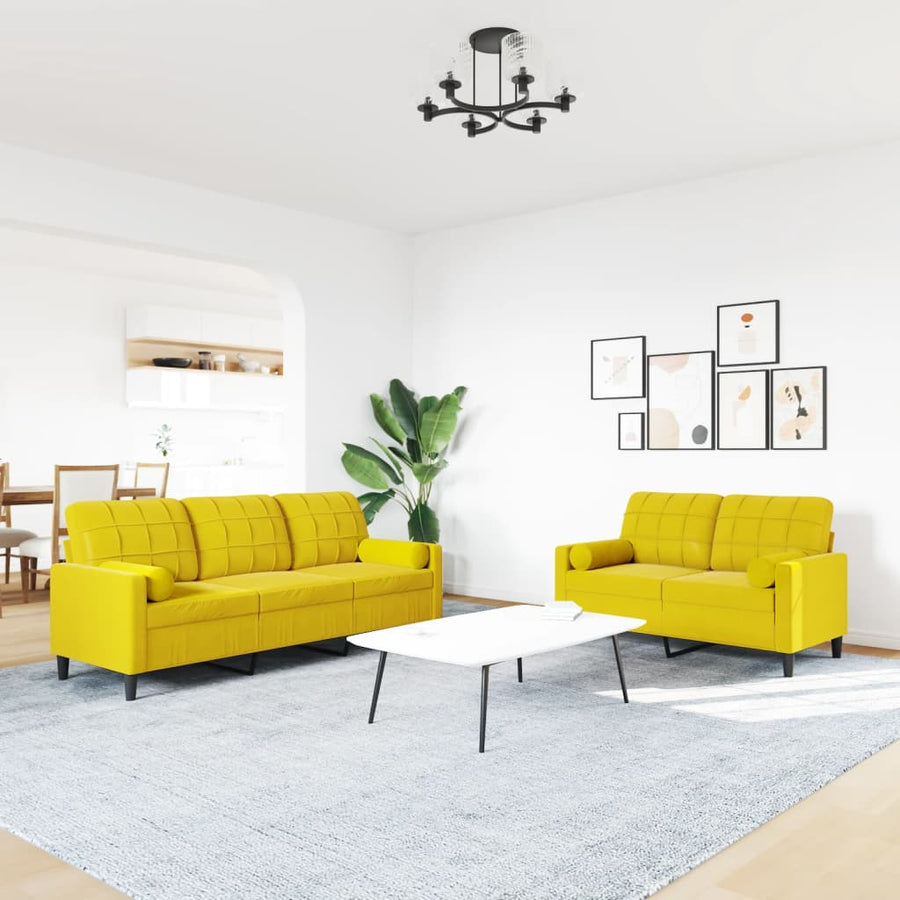 2-delige Loungeset met kussens en bolsters fluweel geel