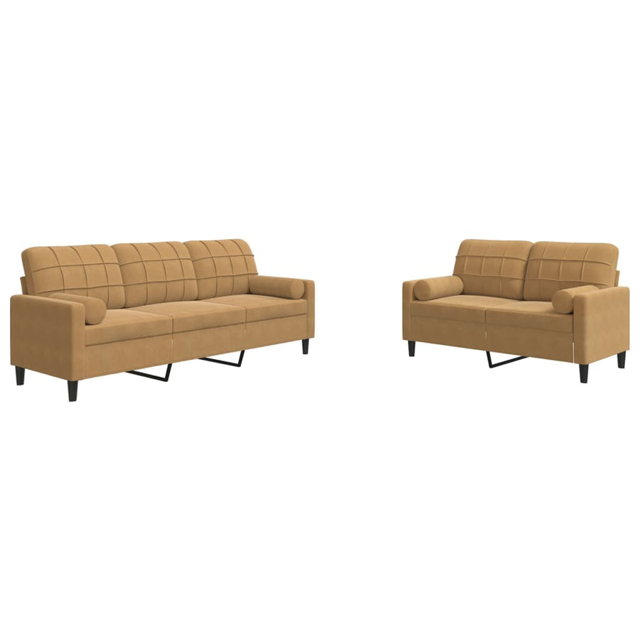 2-delige Loungeset met kussens en bolsters fluweel bruin