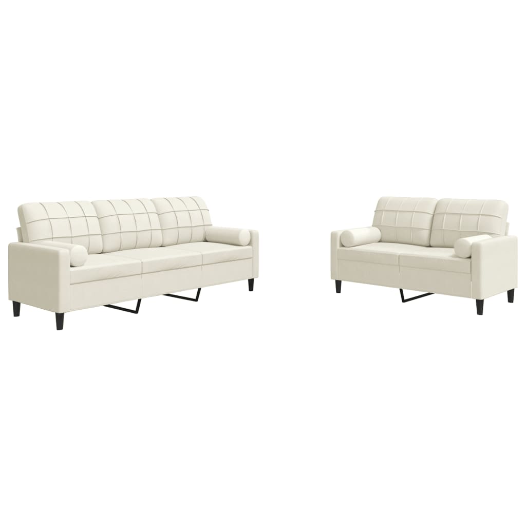 2-delige Loungeset met kussens en bolsters fluweel crèmekleurig