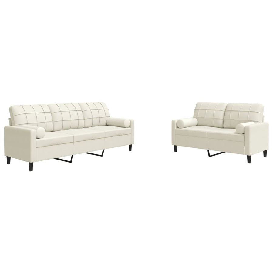 2-delige Loungeset met kussens en bolsters fluweel crèmekleurig