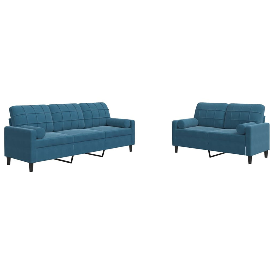 2-delige Loungeset met kussens en bolsters fluweel blauw